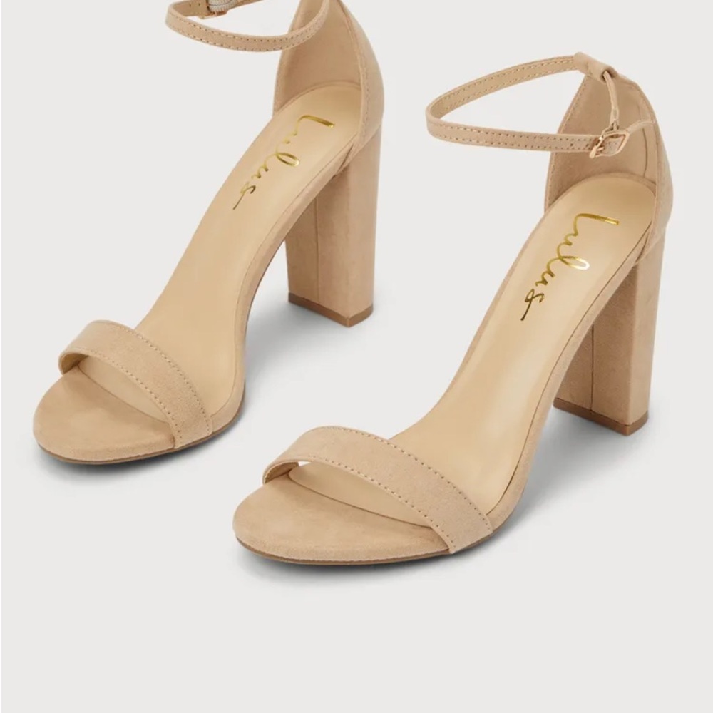 Lulu's Beige Ankle-Strap Block Heel Sandals